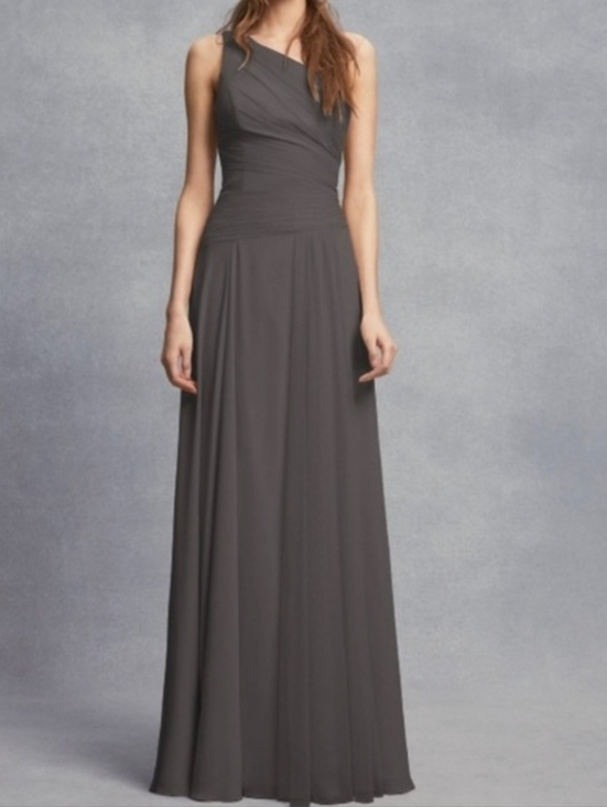 White by Vera Wang Dresses & Skirts - White by Vera Wang Georgette One-Shoulder Charcoal Grey Maxi Bridesmaid Dress